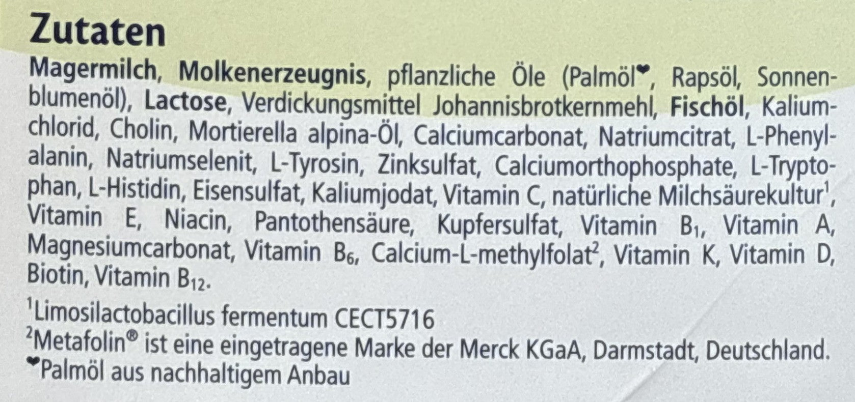 HiPP AR Formula ingredients