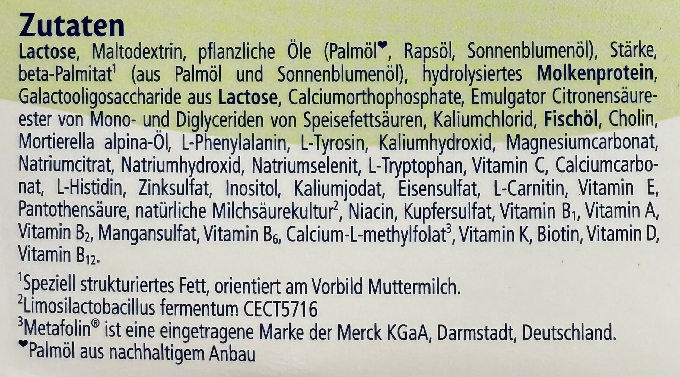 HiPP Comfort Formula ingredients