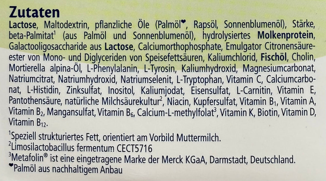 HiPP Comfort Formula ingredients