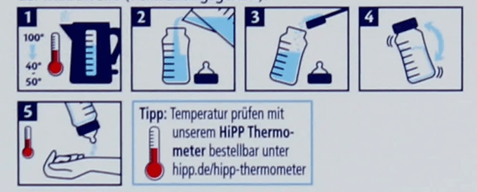 HiPP Comfort Formula mixing instructions