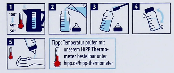 HiPP Stage 2 German Starch-Free Formula mixing instructions