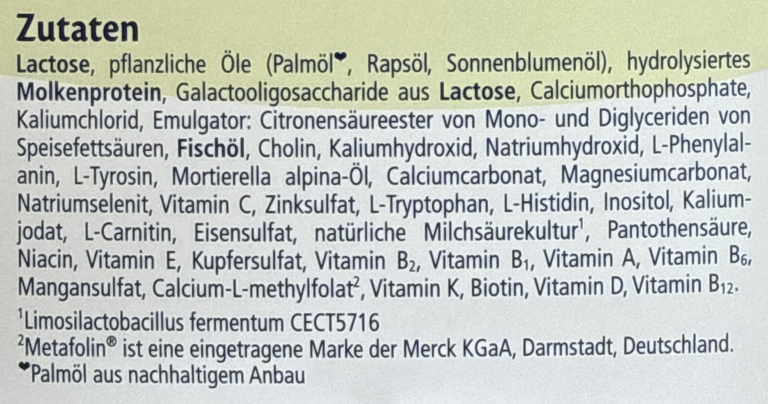 HiPP HA Stage 1 Formula ingredients