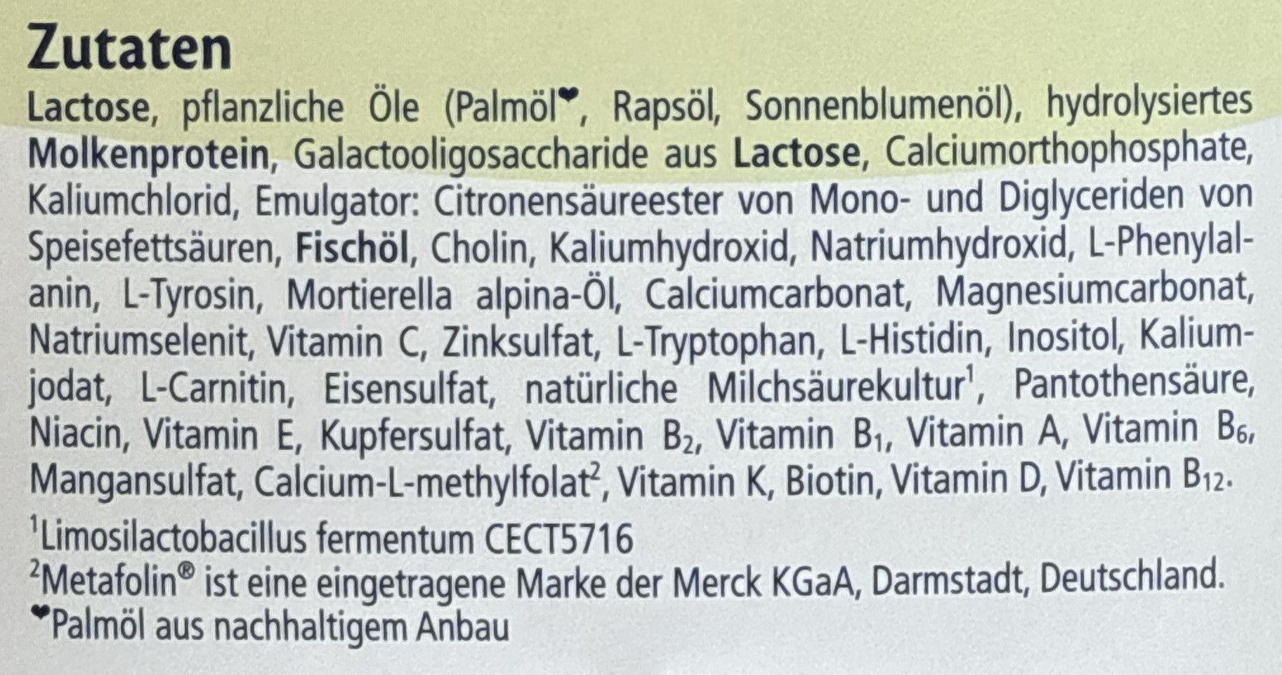 HiPP HA Stage 1 Formula ingredients