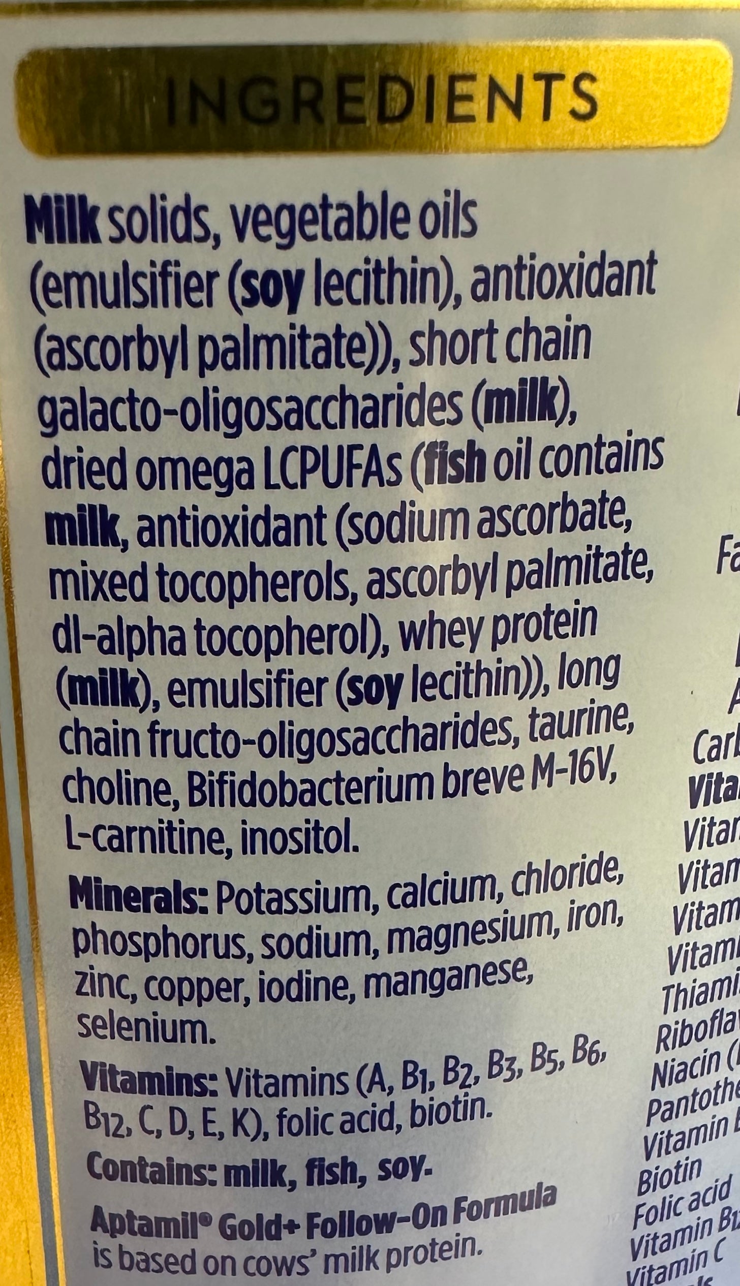 Aptamil Gold+ Stage 2 ingredients