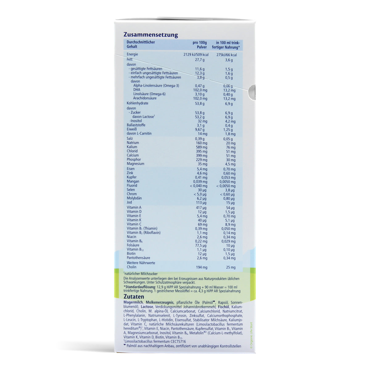 HiPP Anti-Reflux  Ingredients Nutritional Information