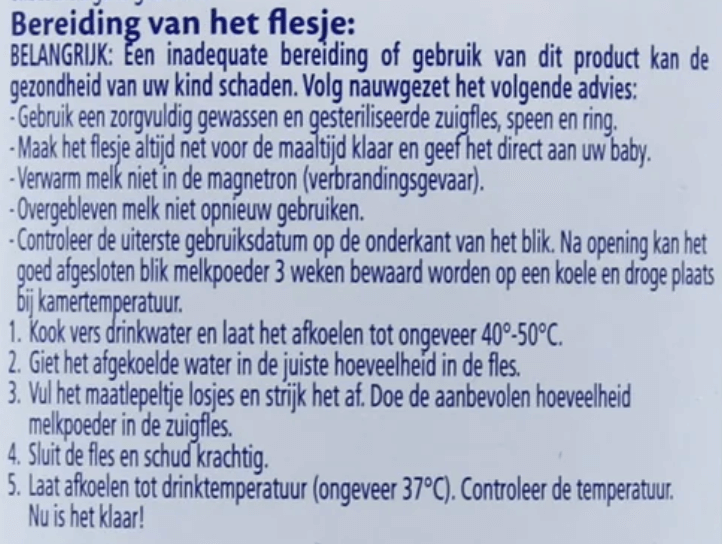 HiPP Stage 1 Dutch Goat Formula mixing instructions