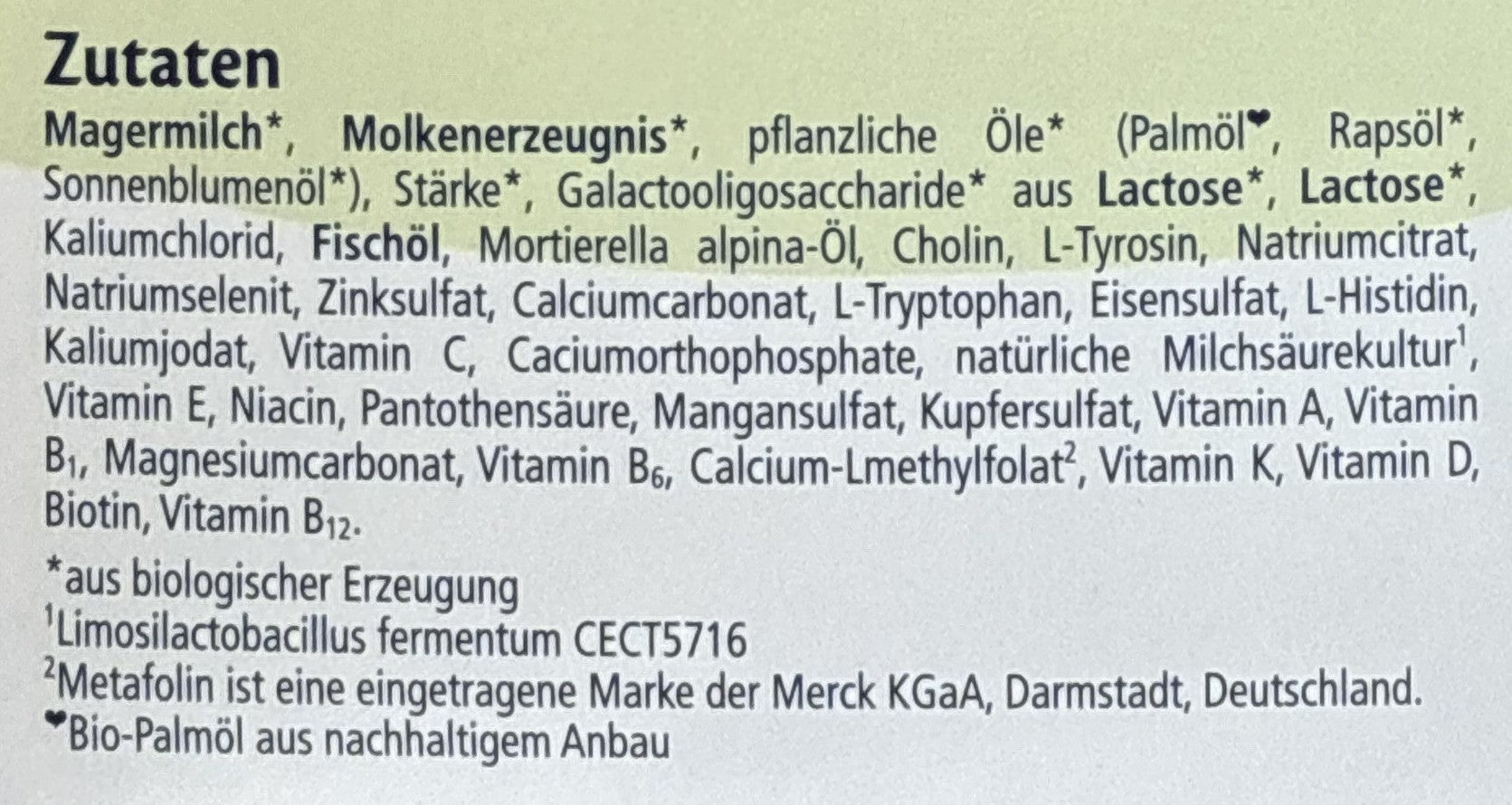 HiPP Stage 1 German Formula ingredients