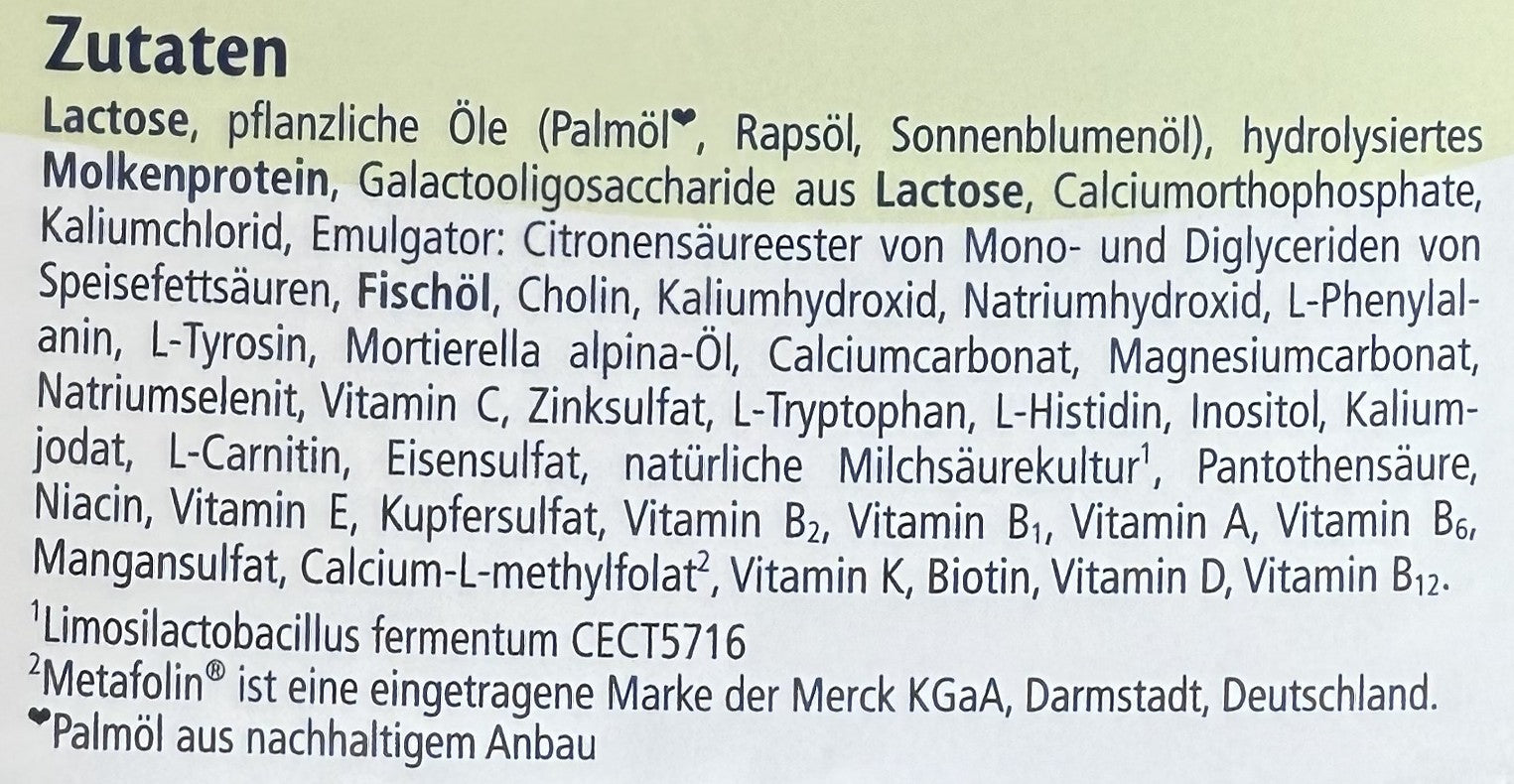 HiPP HA Stage PRE Formula ingredients