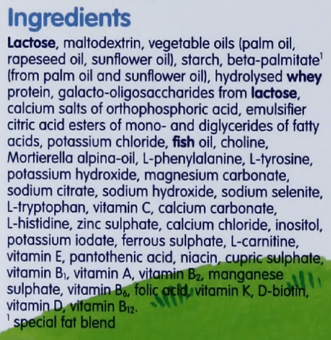 HiPP UK Comfort Formula ingredients