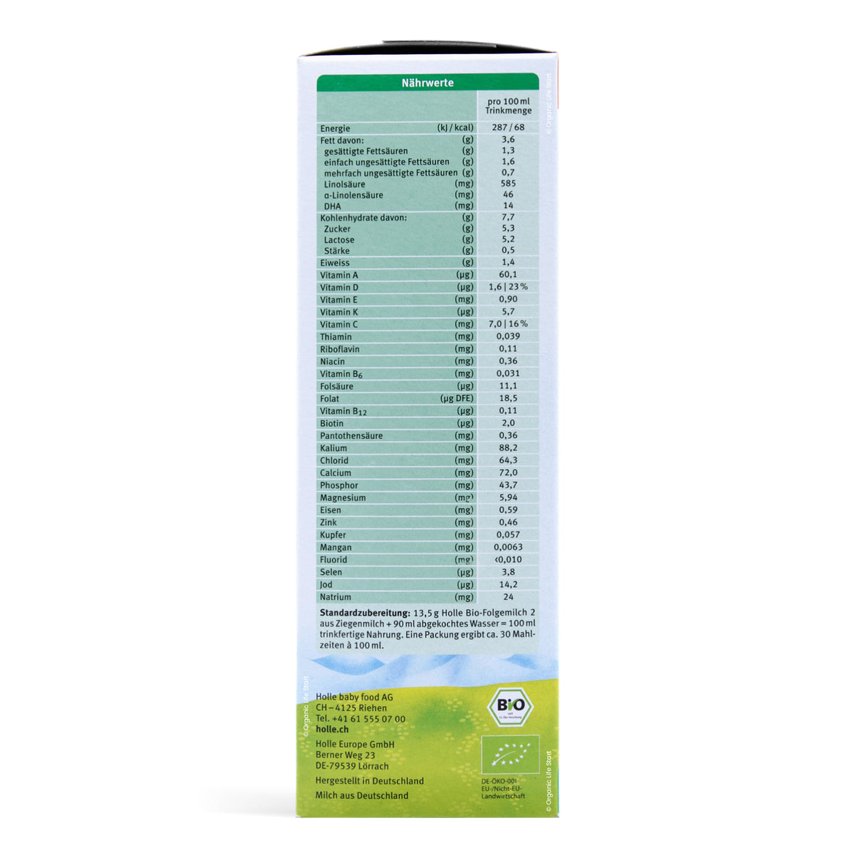 Holle Goat Stage 2 Ingredients Nutritional Information