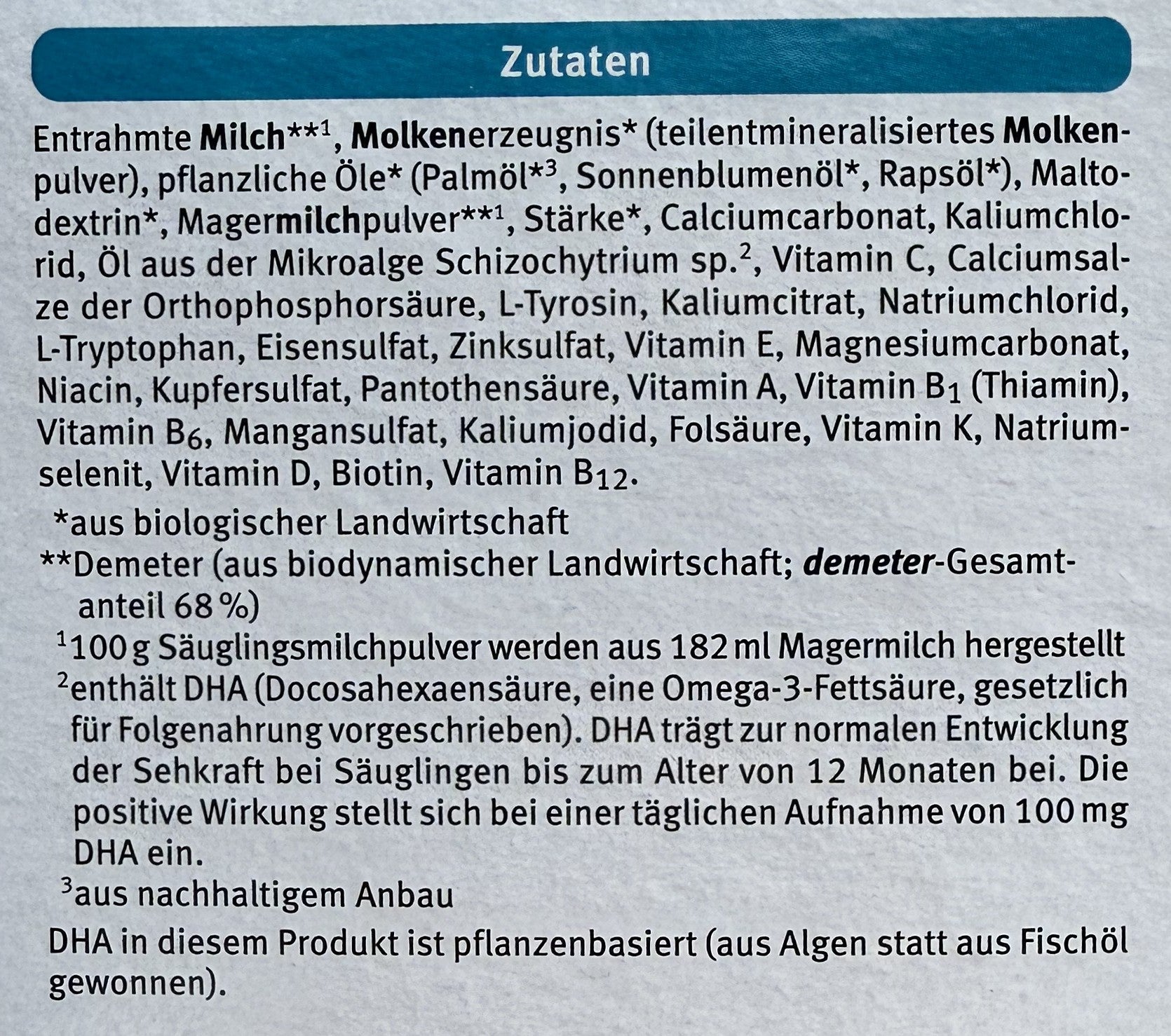 Holle Bio Stage 2 Formula ingredients