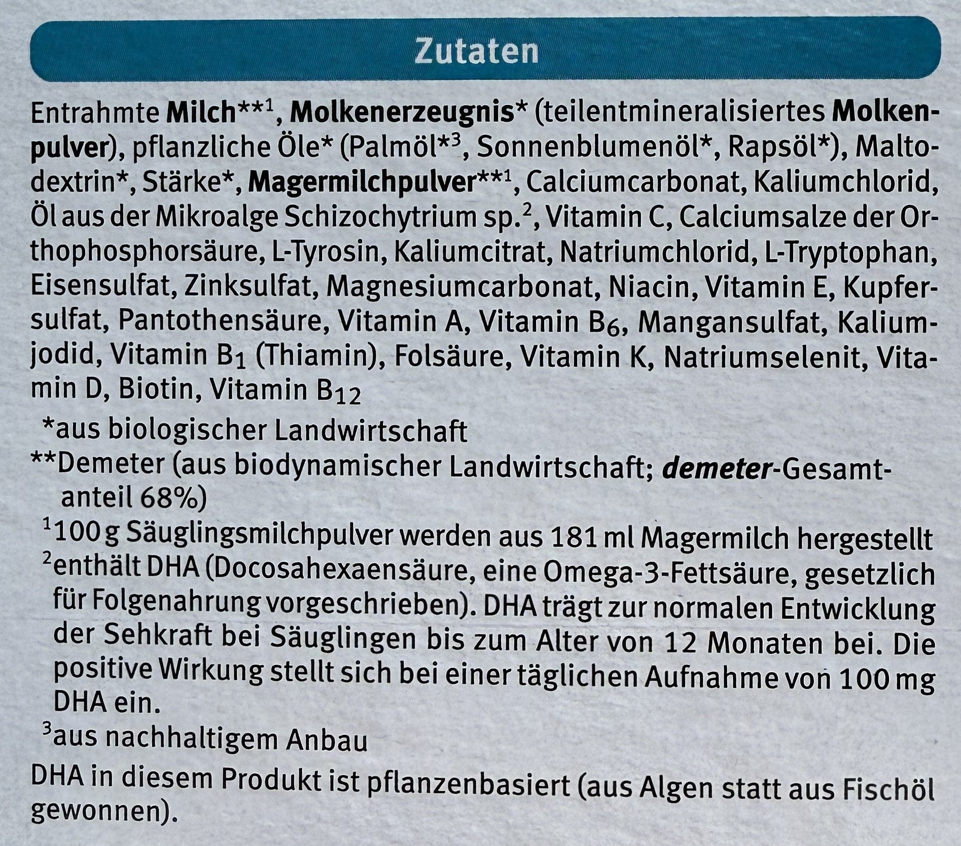 Holle Bio Stage 3 Formula ingredients