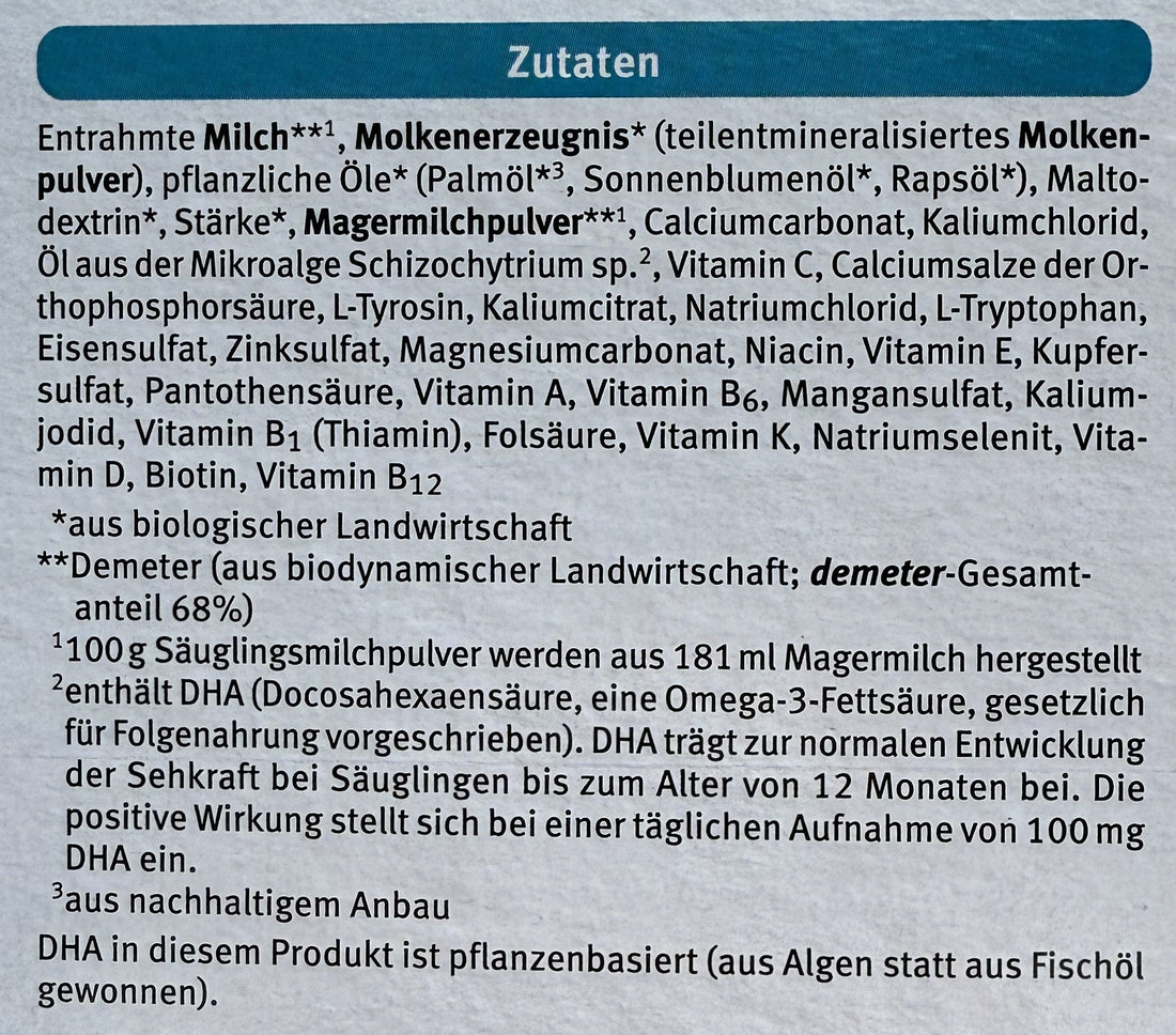 Holle Bio Stage 3 Formula ingredients