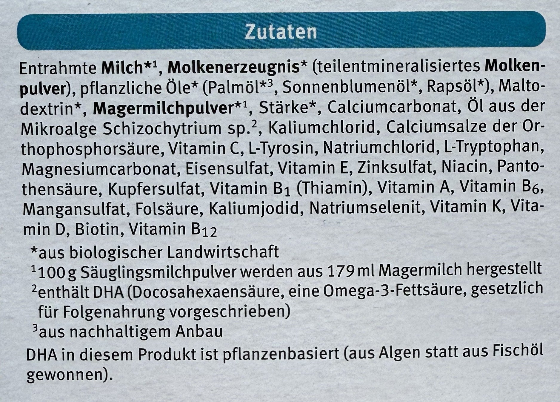 Holle Bio Stage 4 Toddler Formula ingredients