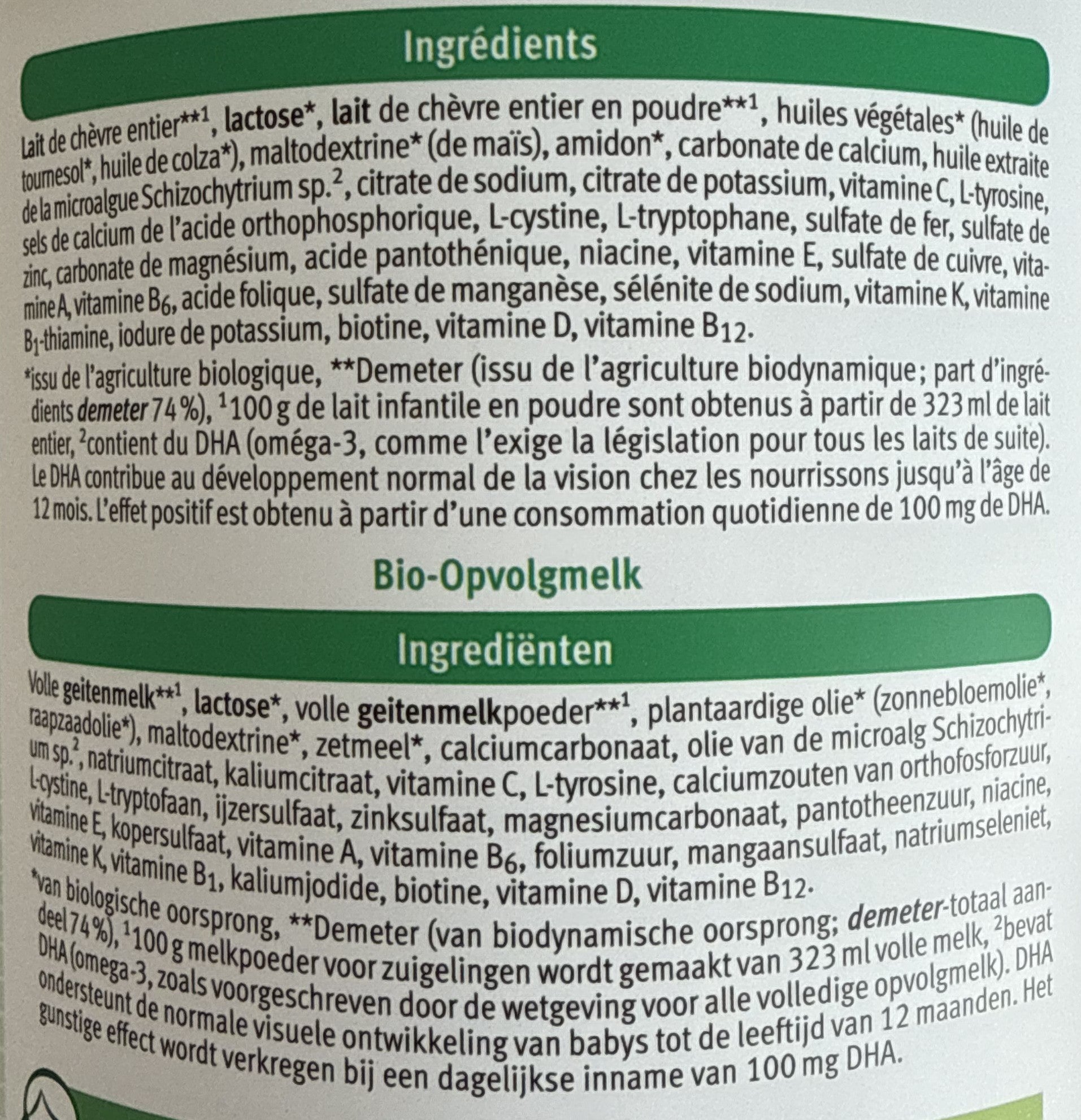 Holle Goat Stage 3 Dutch Formula ingredients