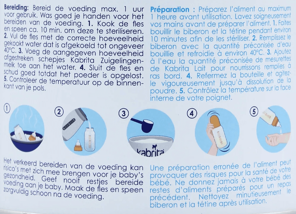 Kabrita Stage 1 Formula mixing instructions