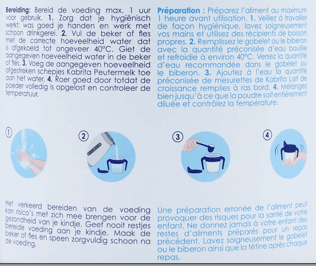 Kabrita Stage 3 Formula mixing instructions