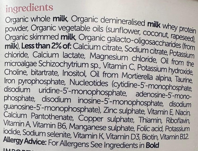 Kendamil Stage 1 Formula ingredients