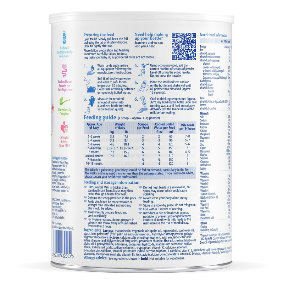 HiPP UK Comfort Formula Combiotic From Birth can: feeding guide, preparation instructions and ingredients