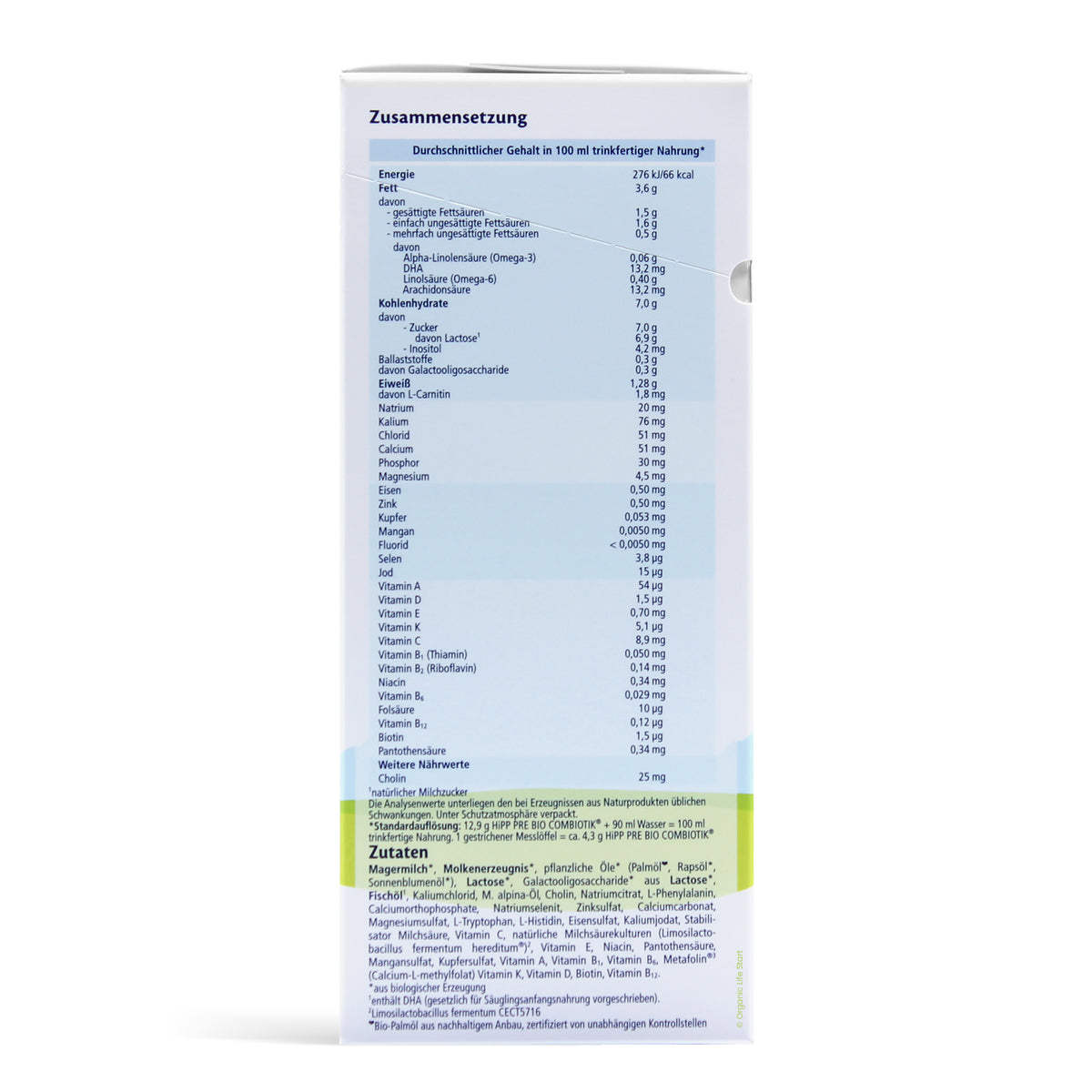 HiPP German Stage PRE Ingredients Nutritional Information
