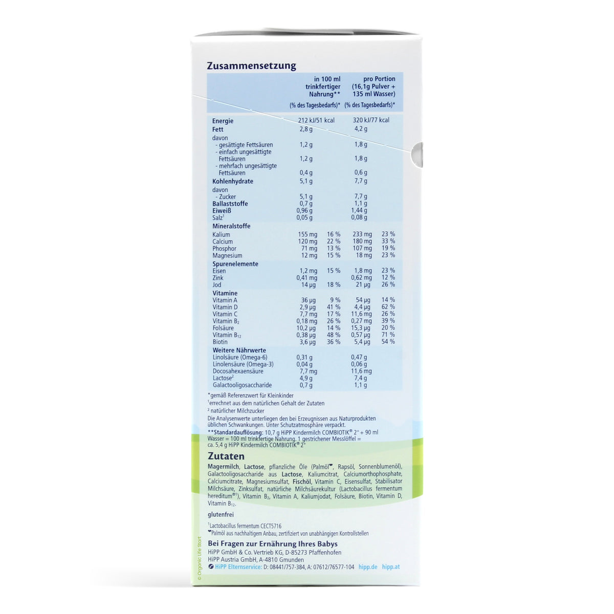 Hipp 2+ Kindermilch  Ingredients Nutritional Information